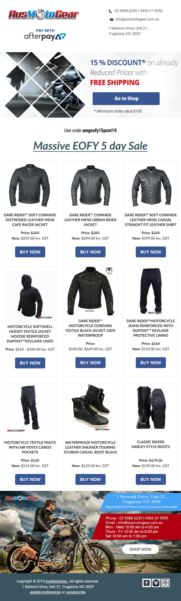 "AusMotoGear EOFY Sale" MailChimp Template Design