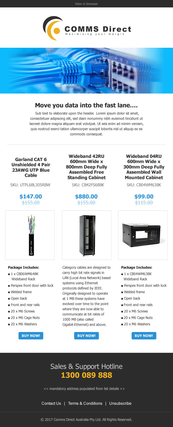 "COMMS Direct" MailChimp Template Design