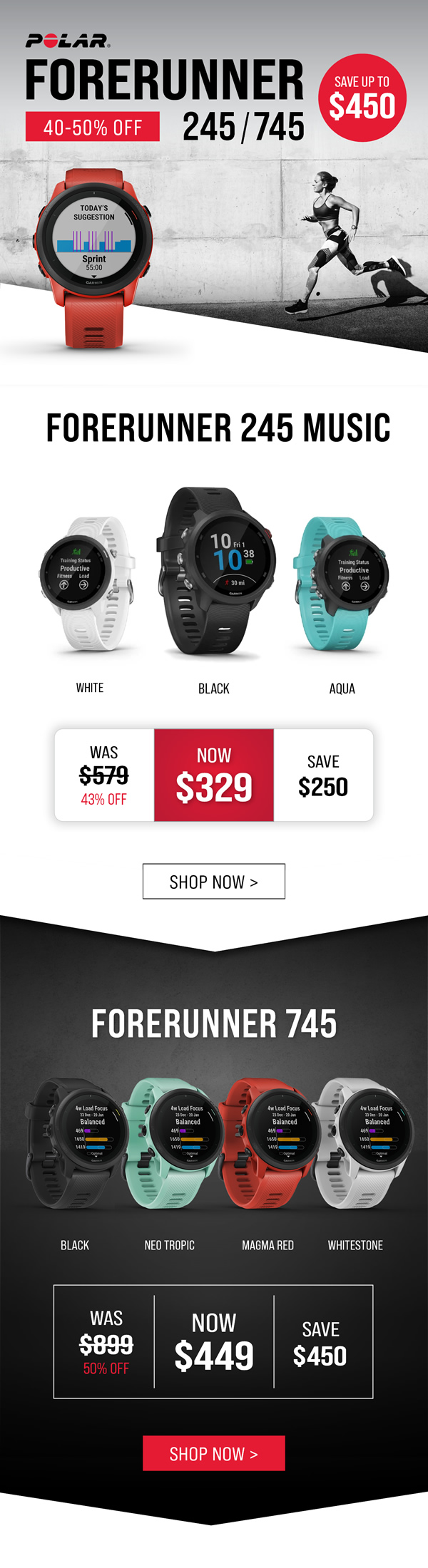 MailChimp Template design for "Polar Forerunner 245 & 745"