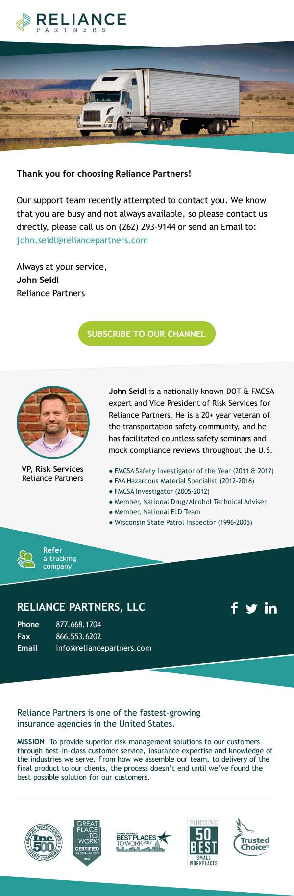 MailChimp Template design for "Reliance Partners - Thank You"