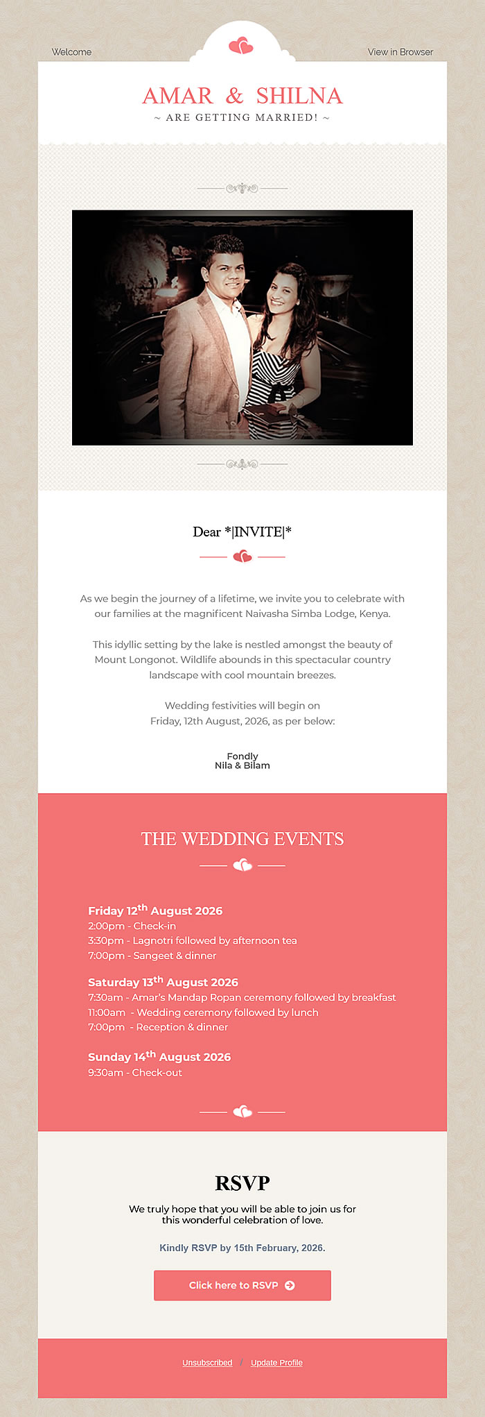 MailChimp Template design for "Amar and Shilna's Wedding Invite"