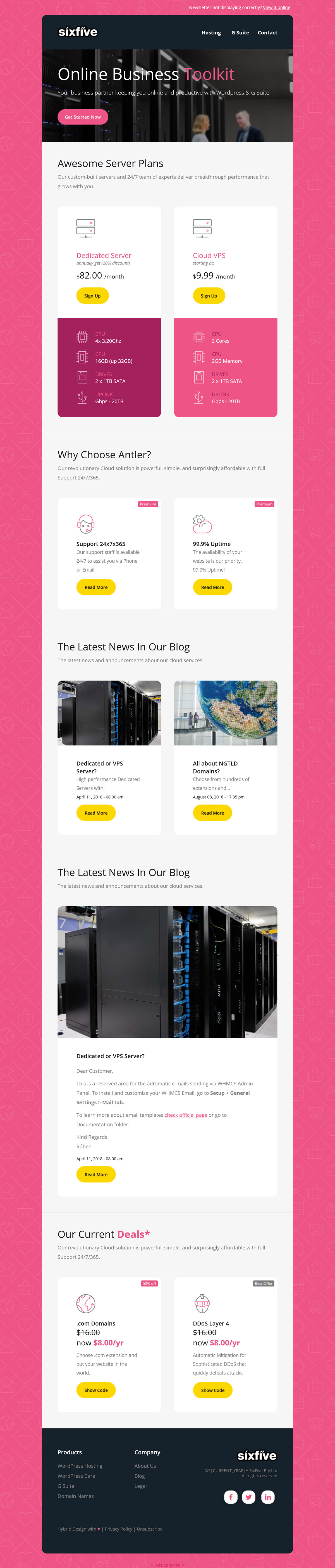 MailChimp Template design for "SixFive Server Plans"