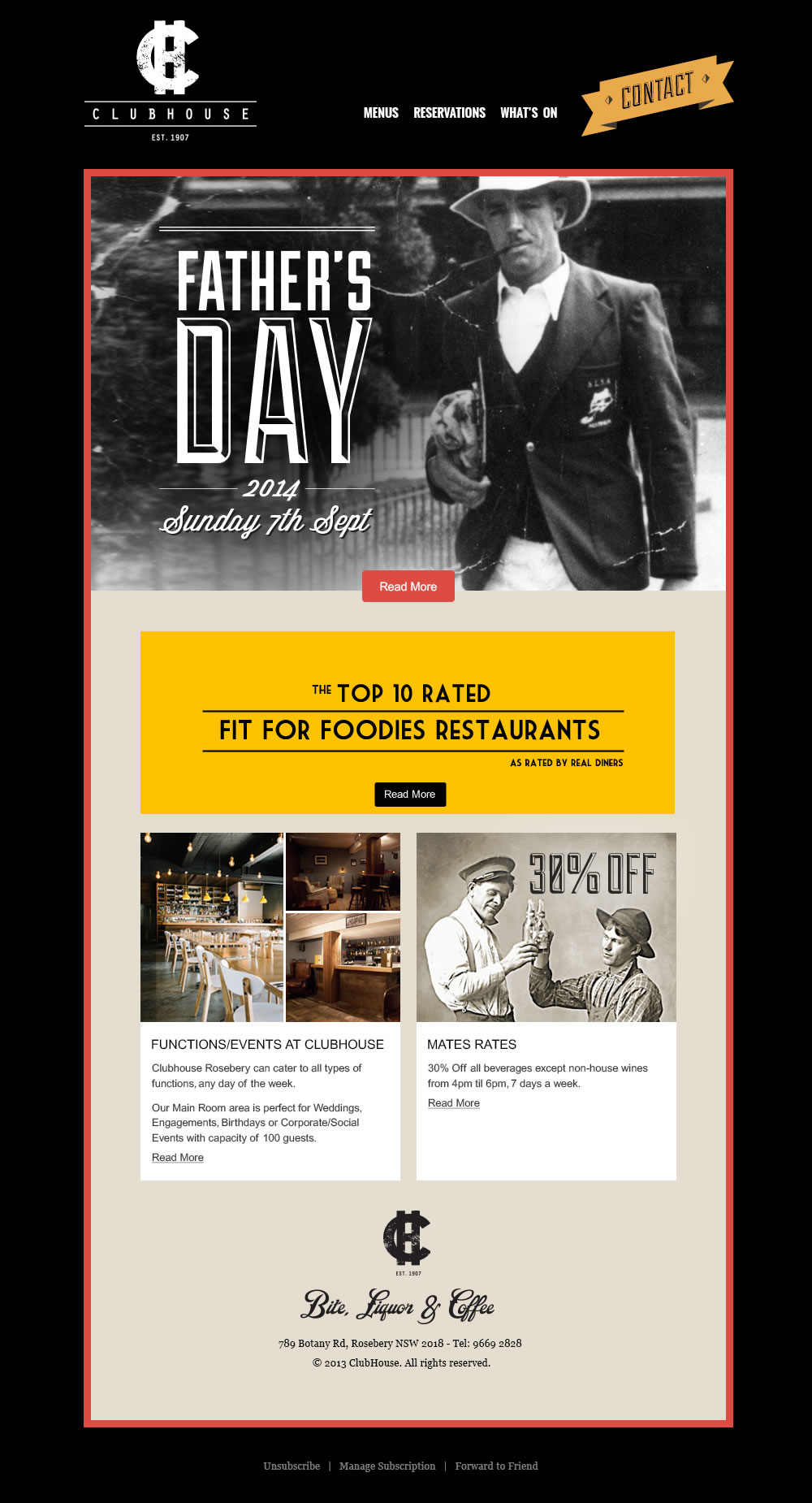 MailChimp Template design for "Club House Father's Day Invite"