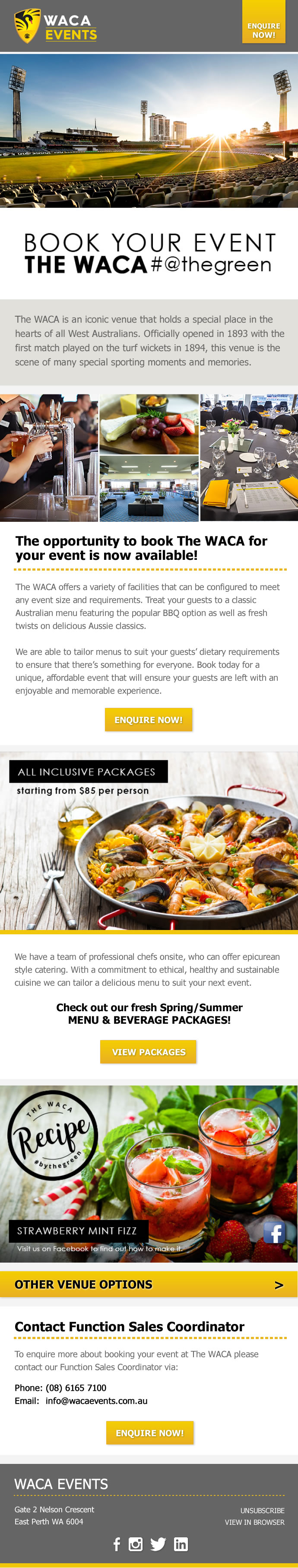 Email template design for "WACA Events" MailChimp Template