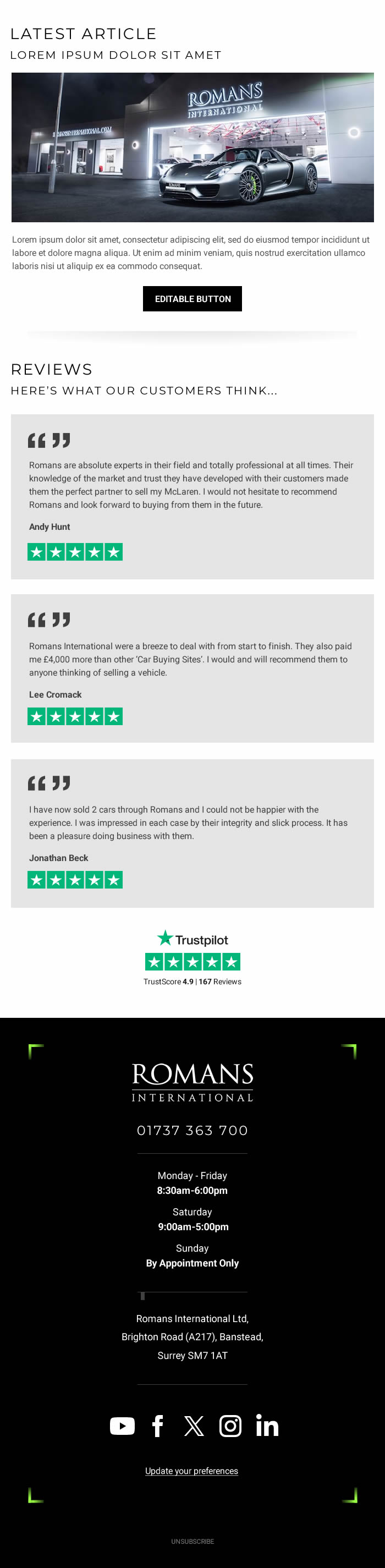 "Roman's International Newsletter" MailChimp Template Design